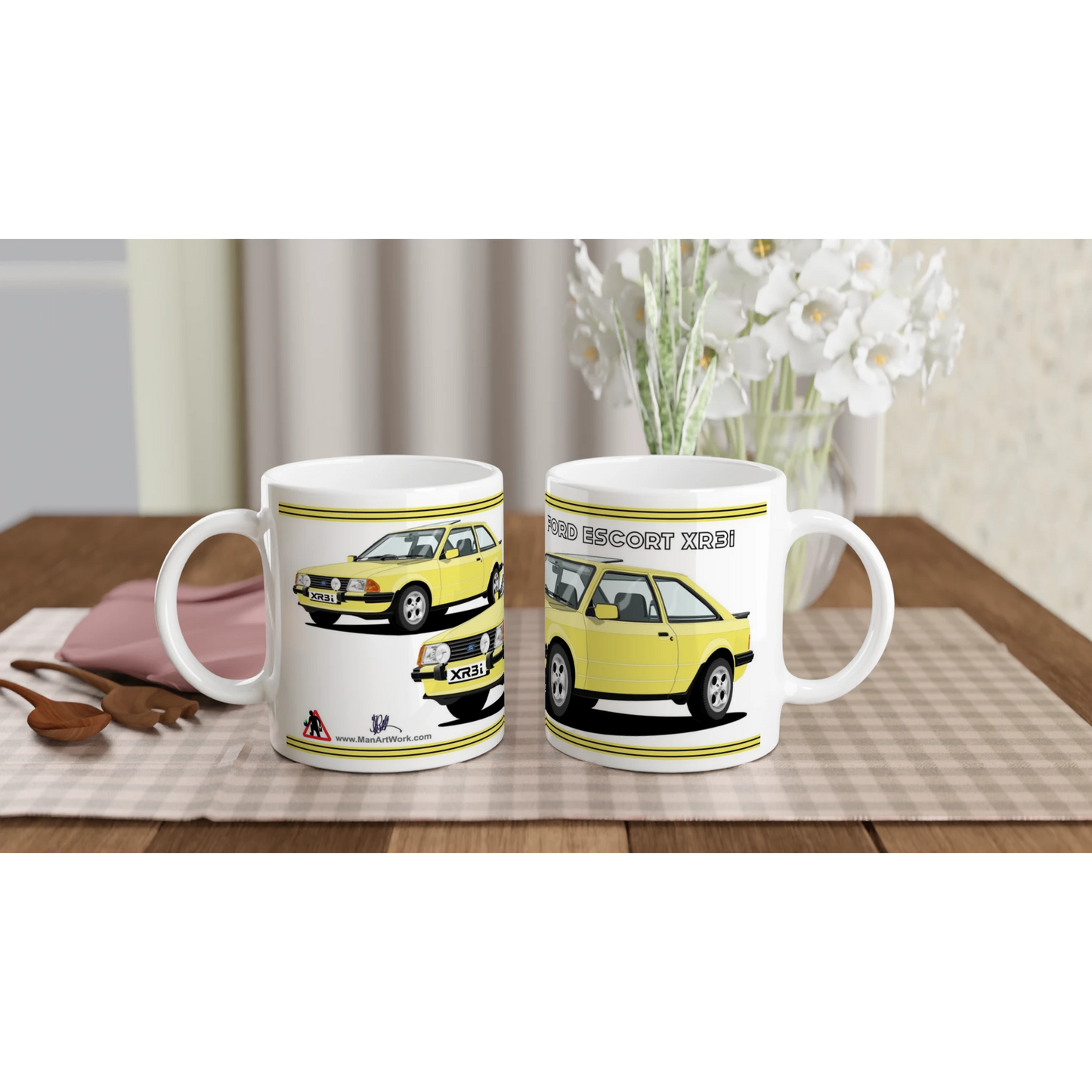 Ford Escort Mk3 XR3i in Yellow Art Mug