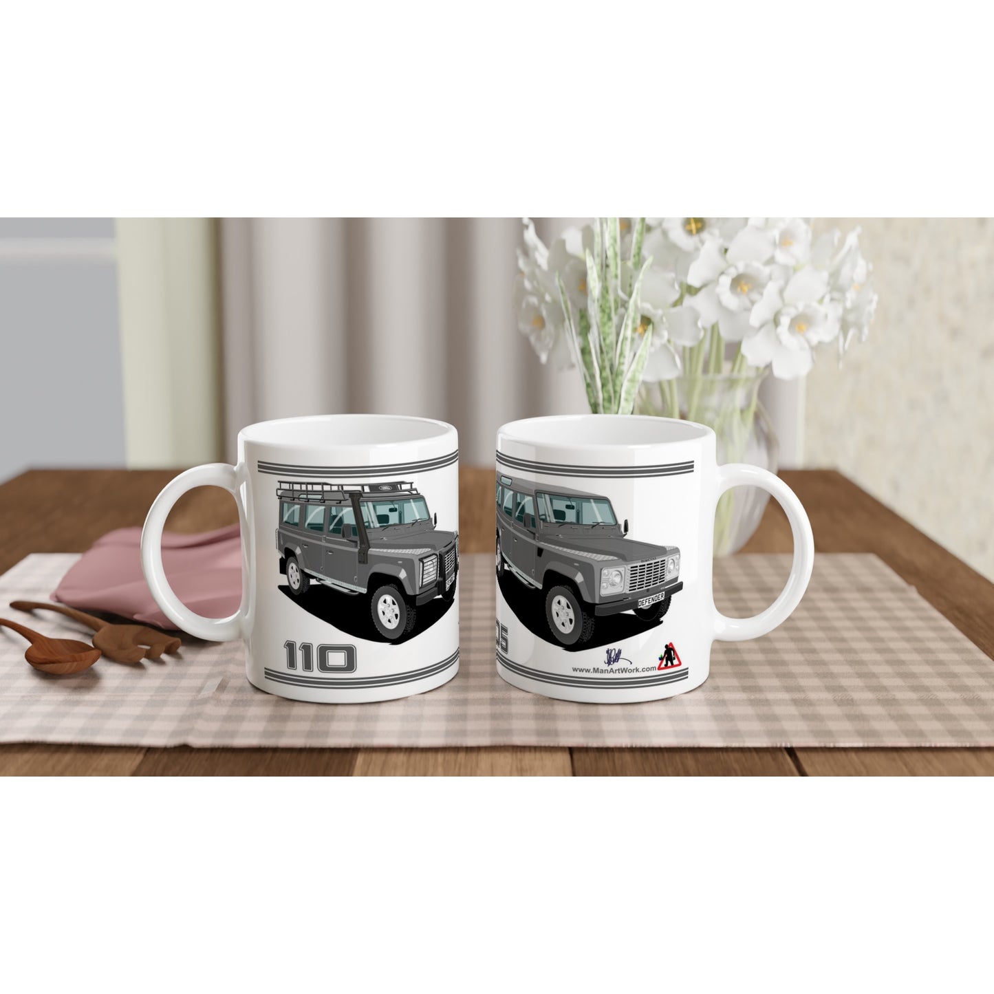Land Rover Defender 110 TD5 12 seater in Grey Art Mug