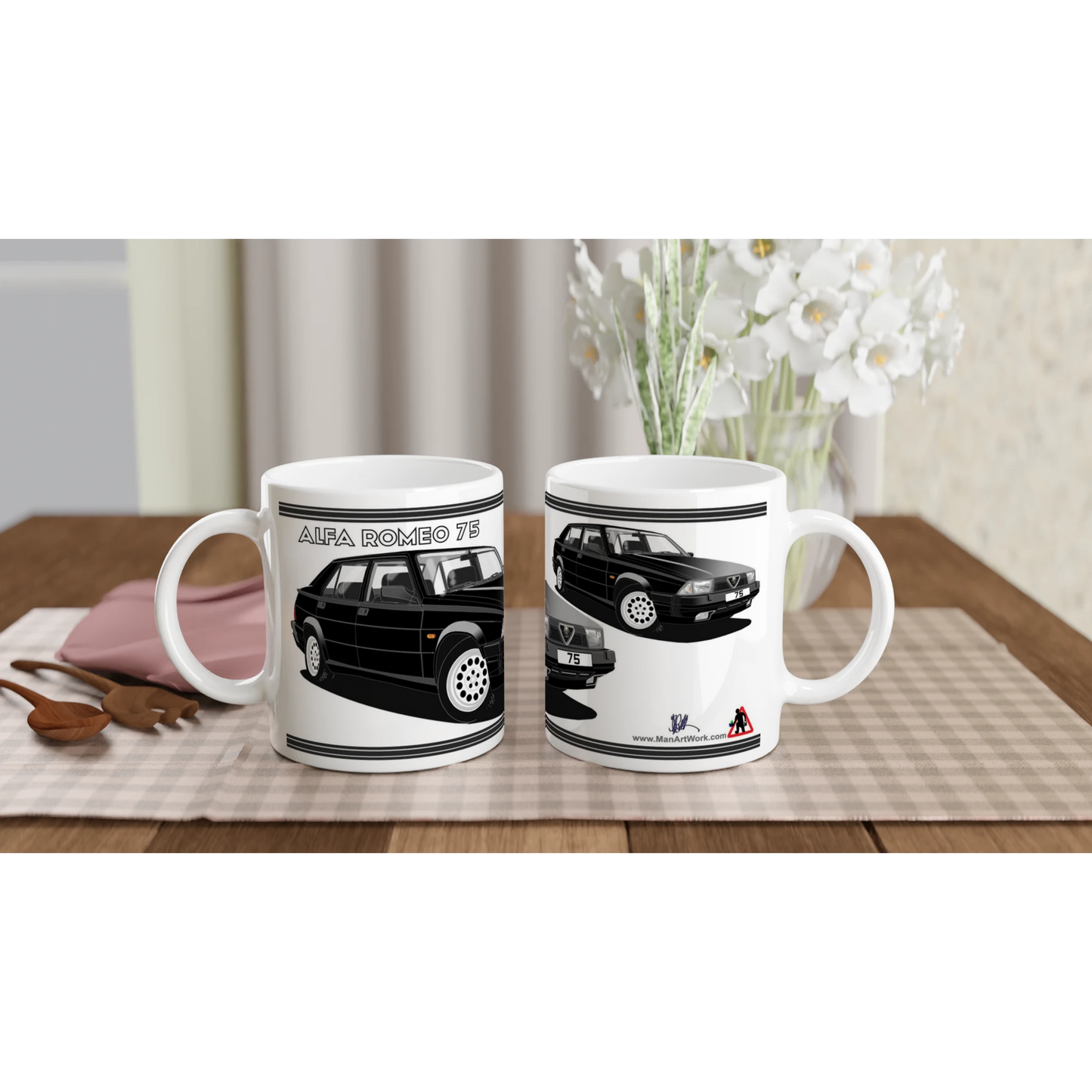 Alfa Romeo 75 in Black Art Mug 3