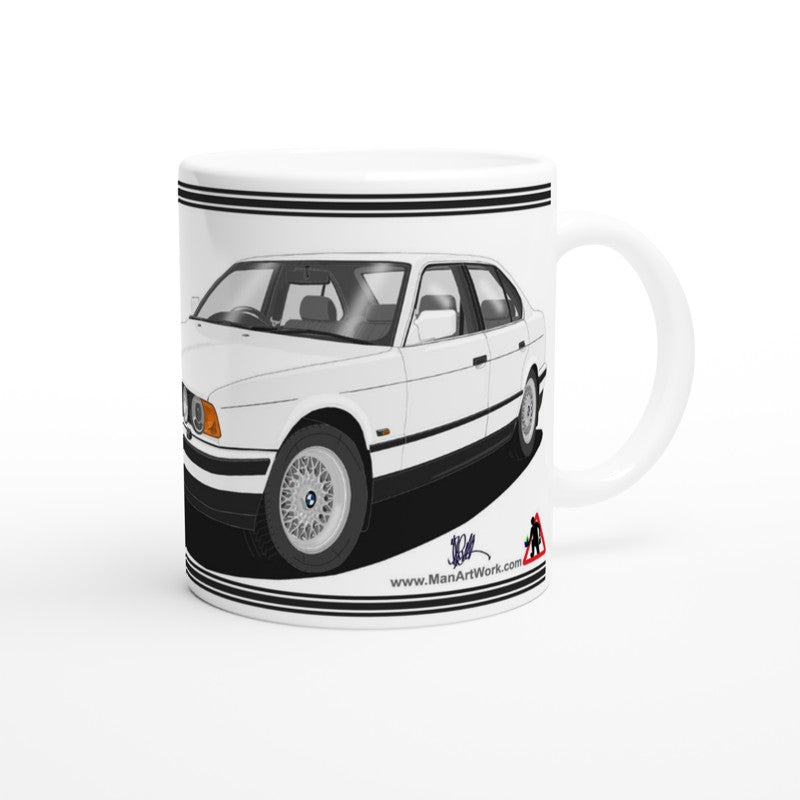 BMW 5 Series E34 in White Art Mug