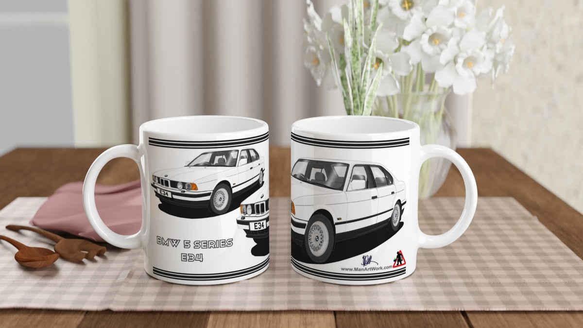 BMW 5 Series E34 in White Art Mug