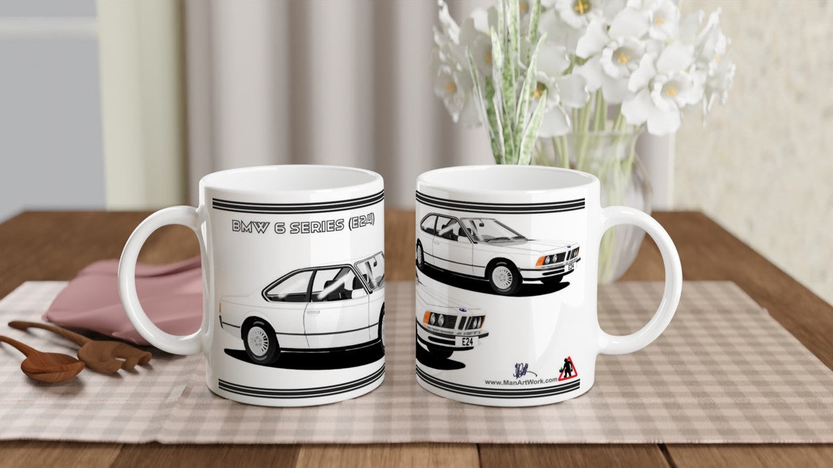 BMW 6 Series (E24) in White Art Mug