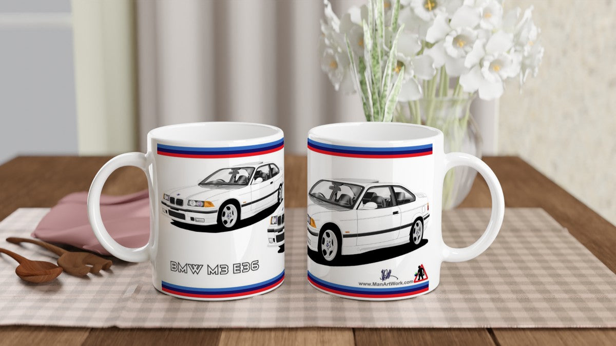 BMW M3 E36 in White Art Mug