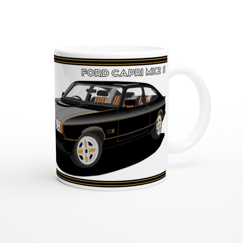 Ford Capri Mk2 S in Black & Gold Art Mug