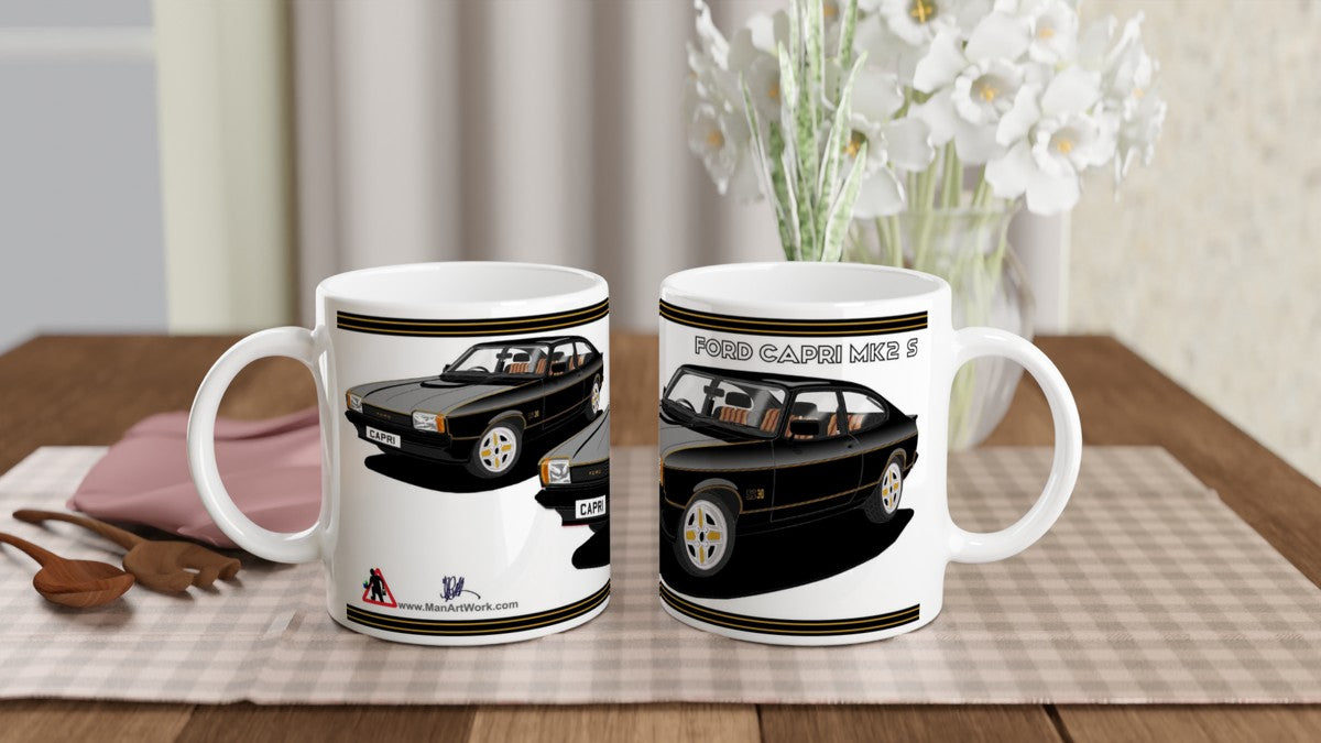 Ford Capri Mk2 S in Black & Gold Art Mug