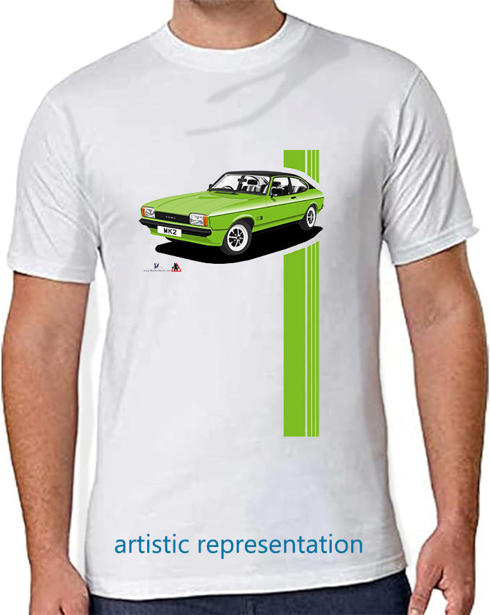 Ford Capri Mk2 S in Green & Black Art T Shirt