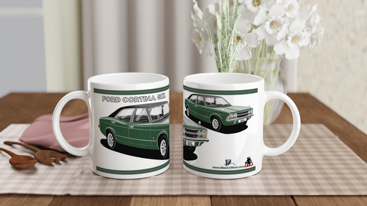 Ford Cortina Mk3 GXL in Dark Green Art Mug