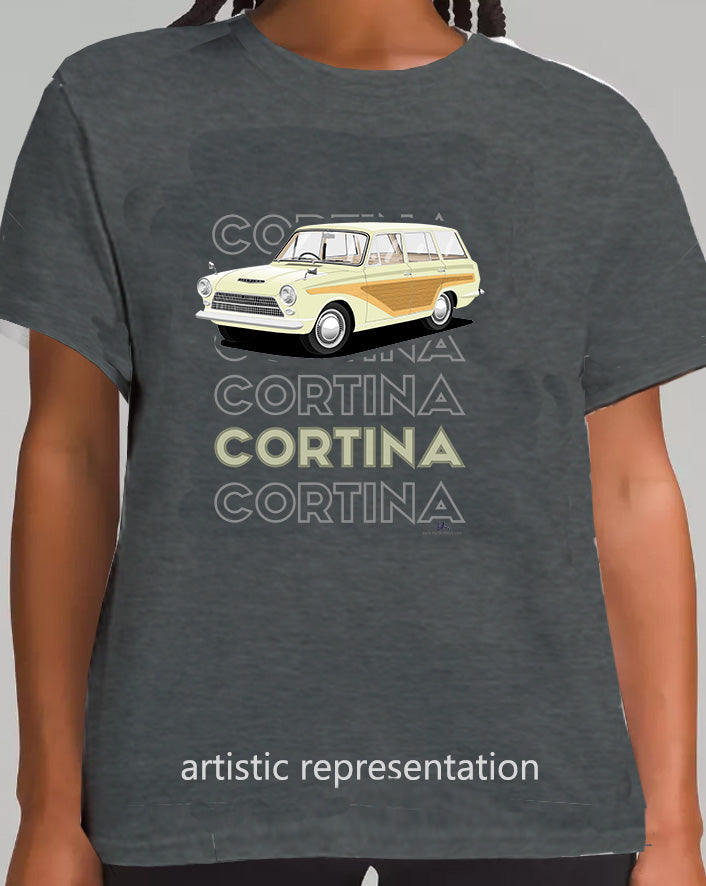 Ford Cortina Mk1 Estate in Cream Art T Shirt (Words)