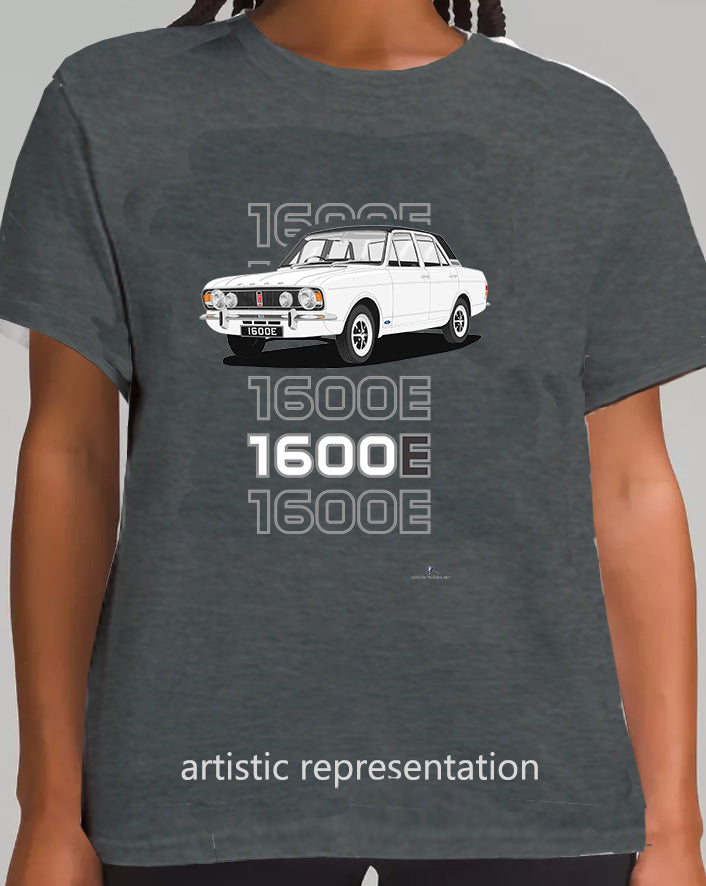 Ford Cortina Mk2 1600E in White with Vinyl Roof Art T-Shirt (Words)