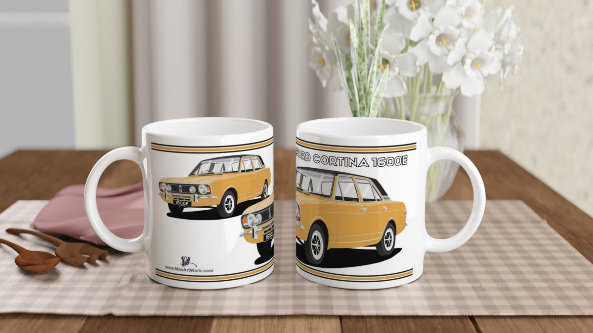 Ford Cortina Mk2 Series 2 1600E in Gold with Vinyl Roof Art Mug