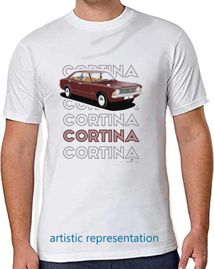 Ford Cortina Mk3 L in Damson Art T Shirt (Words)