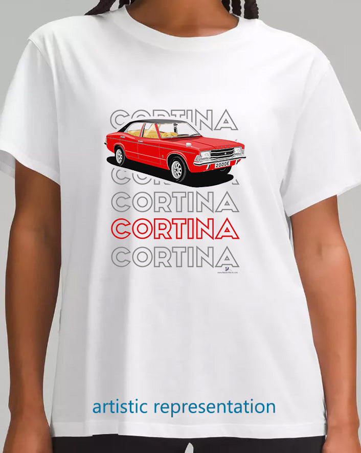 Ford Cortina Mk3 2000E in Red Art T Shirt (Words)