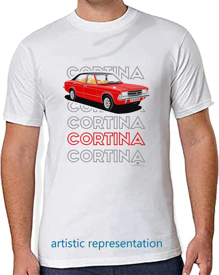Ford Cortina Mk3 2000E in Red Art T Shirt (Words)
