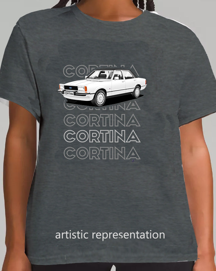 Ford Cortina Mk4 Ghia in White Art T Shirt (Words)