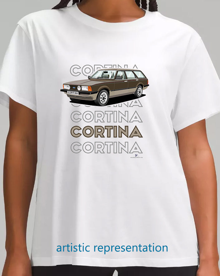 Ford Cortina Mk5 Crusader Estate in Brown Art T Shirt (Words)