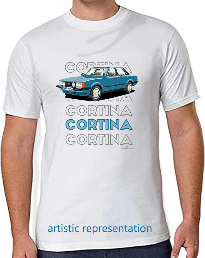 Ford Cortina Mk5 Ghia in Blue Art T Shirt (Words)