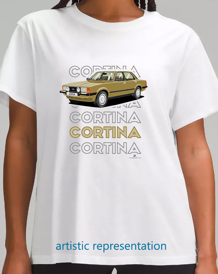 Ford Cortina Mk5 Ghia in Dark Gold Art T Shirt (Words)