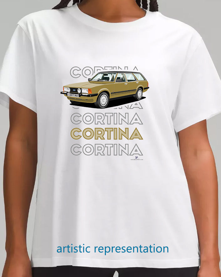 Ford Cortina Mk5 Ghia Estate in Dark Gold Art T Shirt (Words)