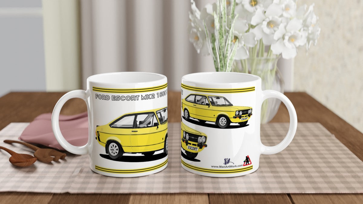 Ford Escort Mk2 1600 Sport in Yellow Art Mug