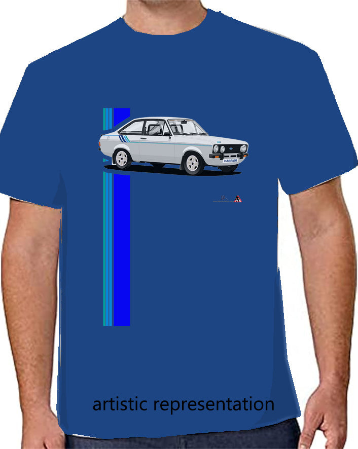 Ford Escort Mk2 Harrier in Silver on Blue T Shirt