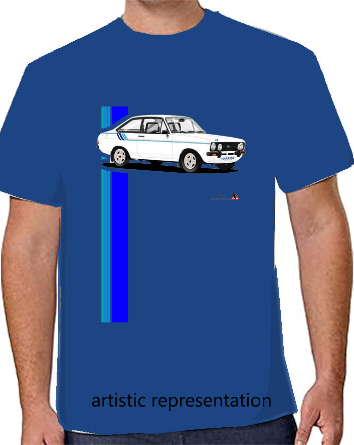 Ford Escort Mk2 Harrier in White on Blue T Shirt