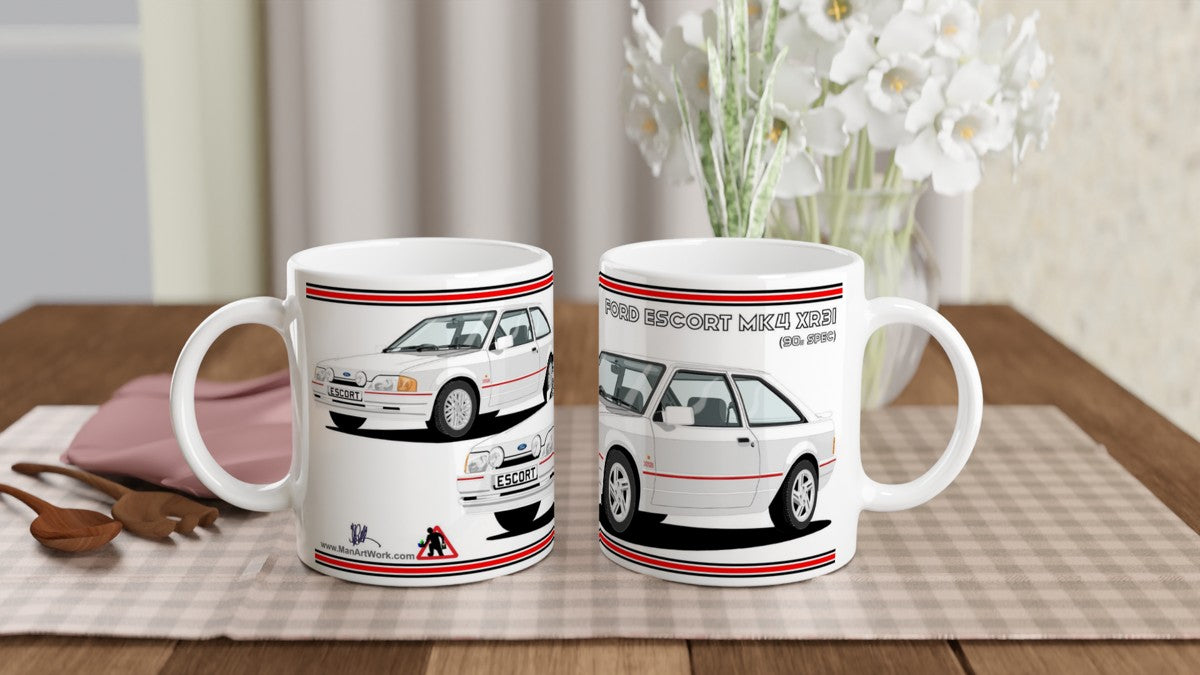 Ford Escort Mk4 XR3i 90s Spec in White Art Mug