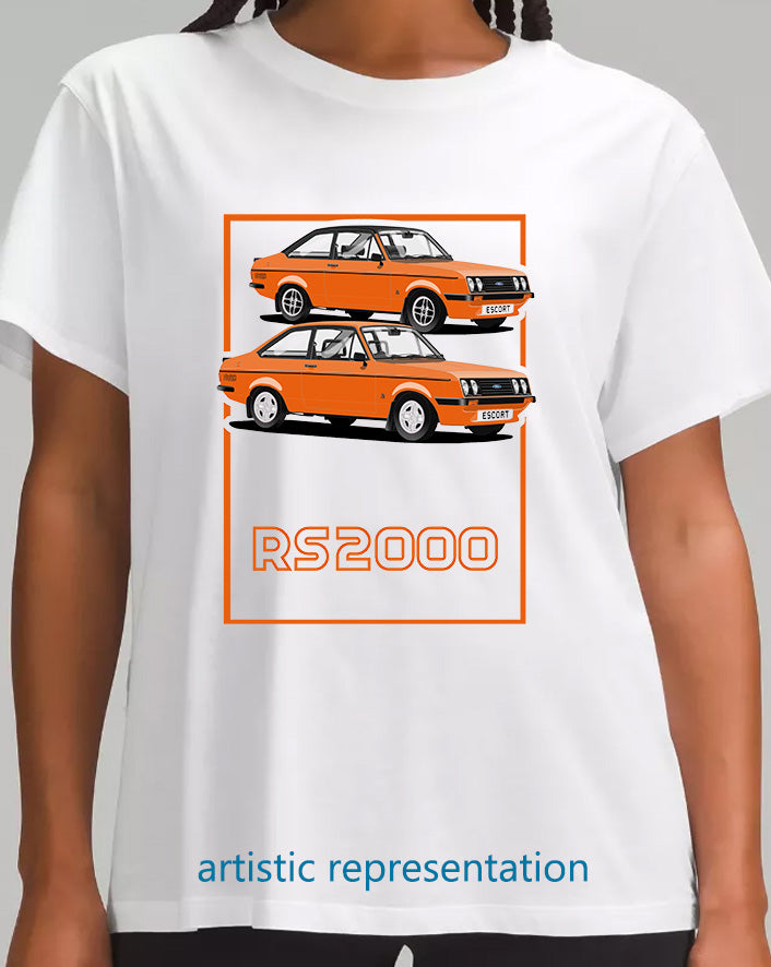 Ford Escort Mk2 RS2000 in Orange Art T Shirt (Words)