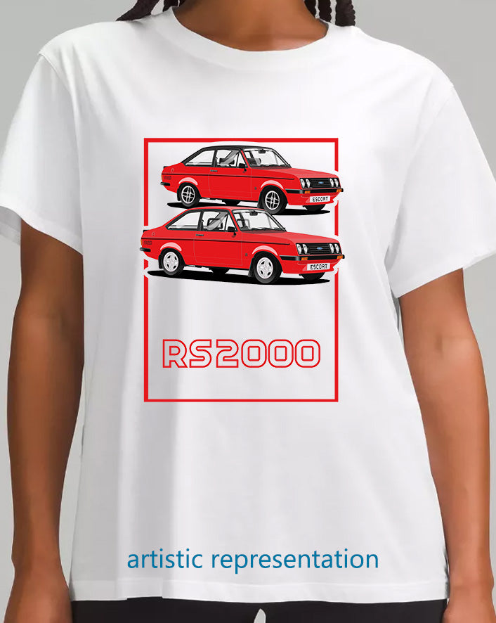 Ford Escort Mk2 RS2000 in Red Art T Shirt (Words)