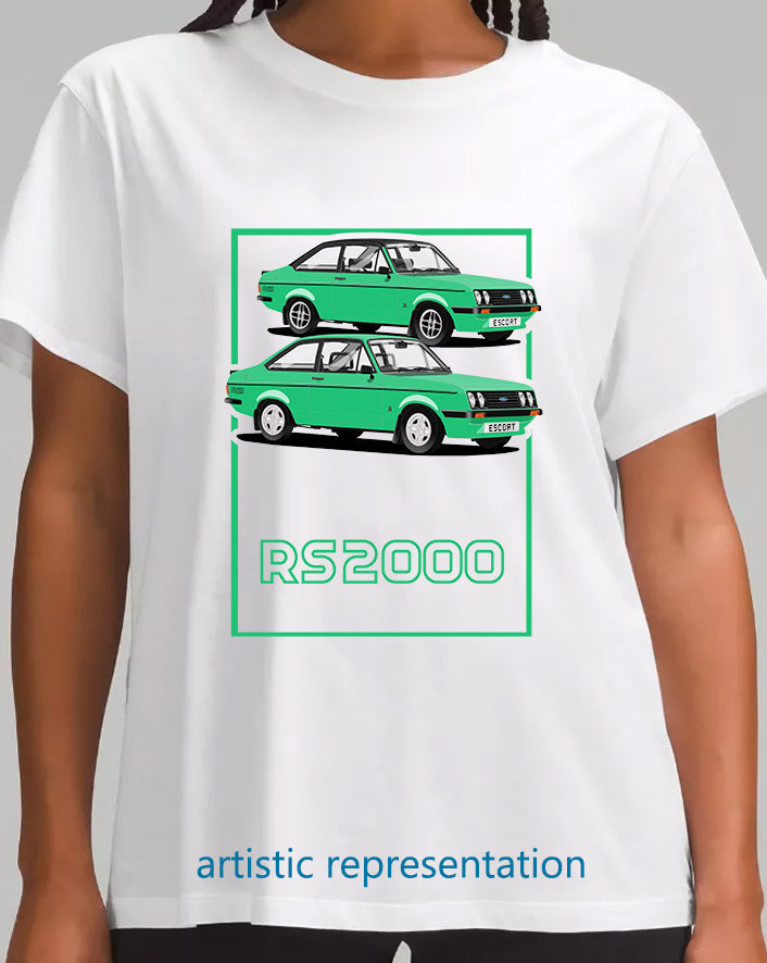 Ford Escort Mk2 RS2000 in Sports Green Art T Shirt (Words)