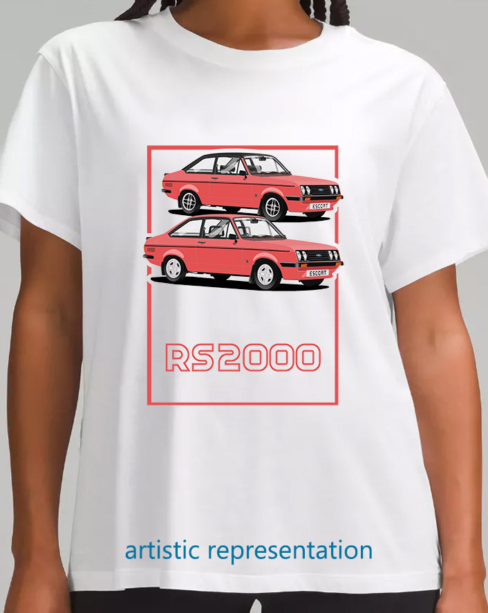 Ford Escort Mk2 RS2000 in Sports Red Art T Shirt (Words)