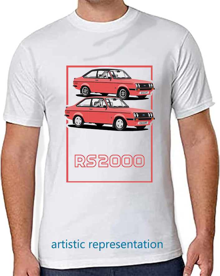 Ford Escort Mk2 RS2000 in Sports Red Art T Shirt (Words)