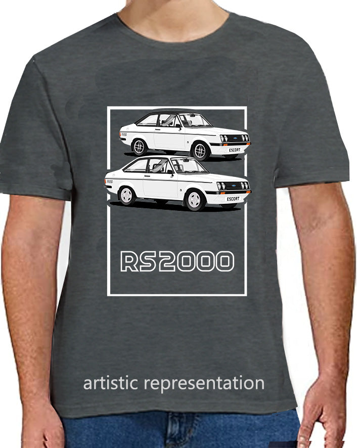 Ford Escort Mk2 RS2000 in White Art T Shirt (Words)