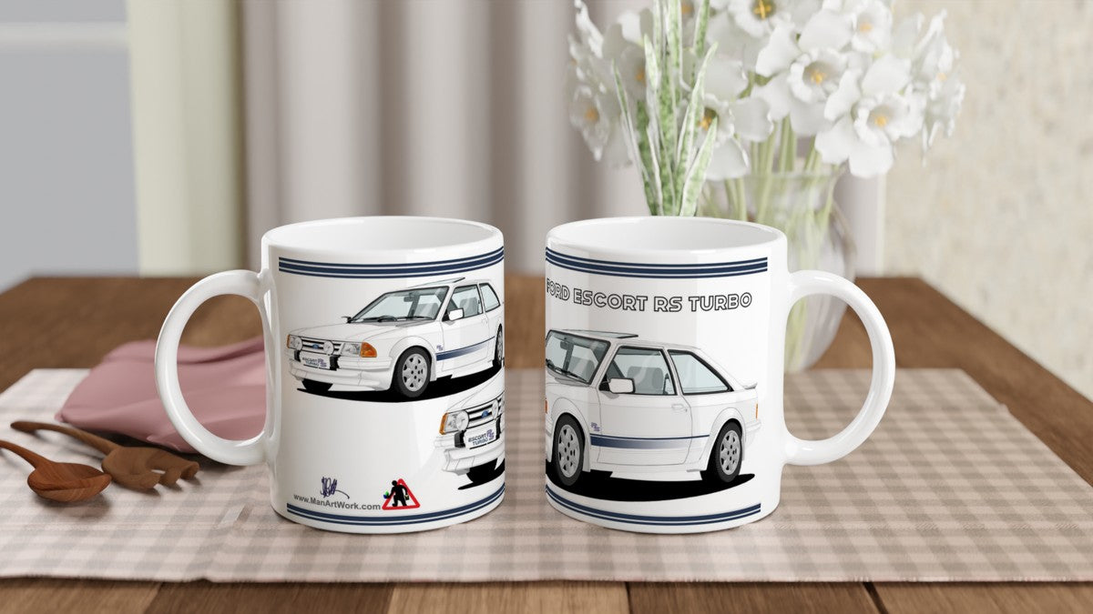 Ford Escort Mk3 RS Turbo in White Art Mug