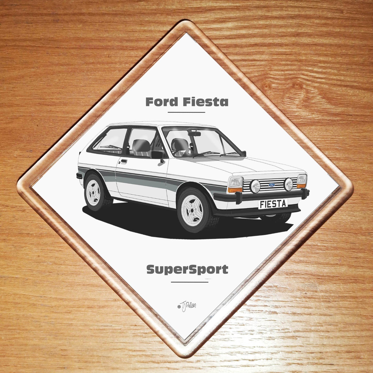 Ford Fiesta SuperSport in White & Gray Art Coaster