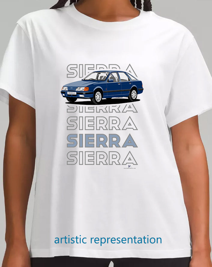 Ford Sierra Ghia Facelift in Blue Art T Shirt (Words)