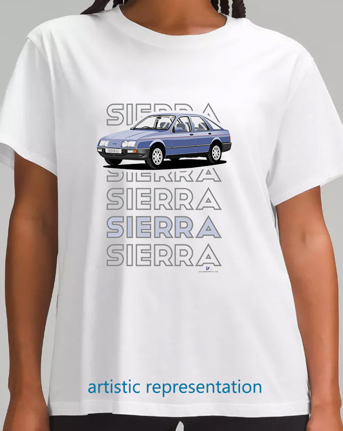 Ford Sierra Ghia in Blue Art T Shirt (Words)