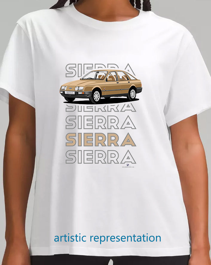 Ford Sierra Ghia in Gold Art T Shirt (Words)
