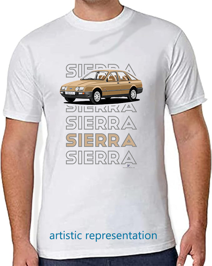 Ford Sierra Ghia in Gold Art T Shirt (Words)