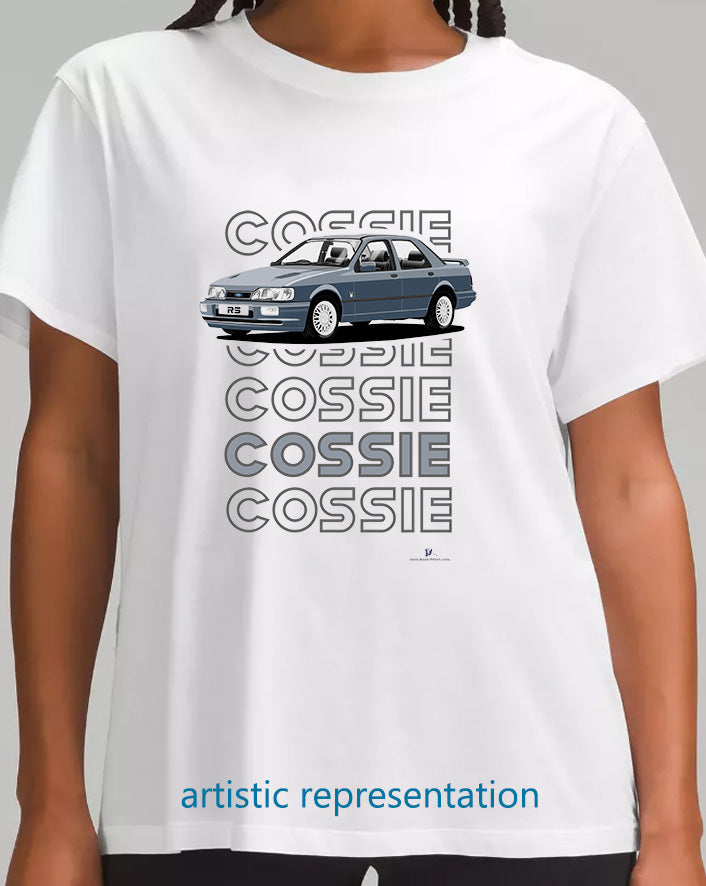Ford Sierra Sapphire RS Cosworth 4x4 in Blue Art T Shirt (Words)
