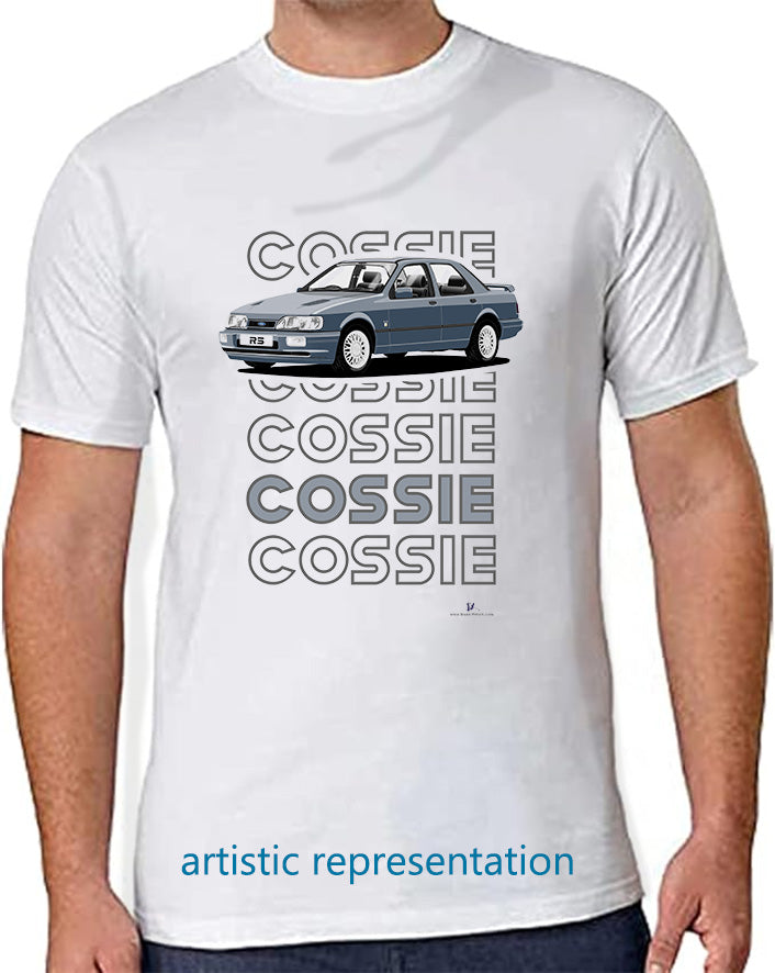 Ford Sierra Sapphire RS Cosworth 4x4 in Blue Art T Shirt (Words)