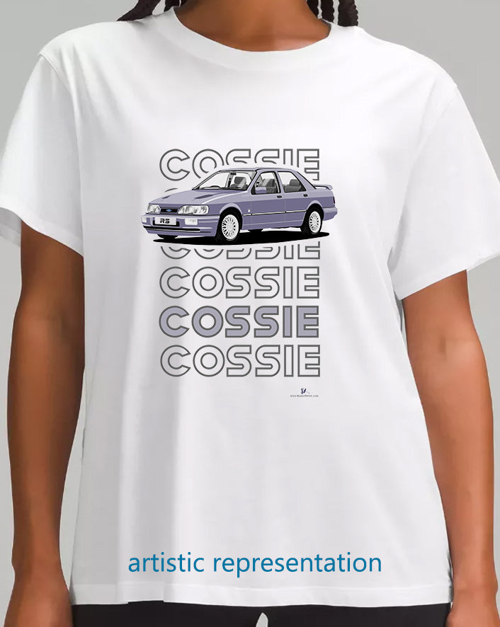 Ford Sierra Sapphire RS Cosworth 4x4 in Light Blue Art T Shirt (Words)