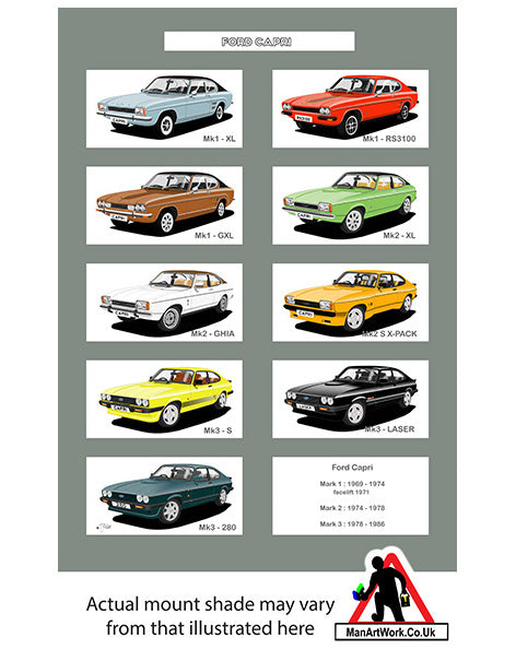 Ford Capri MK1 -> Mk3 A4 Art Print