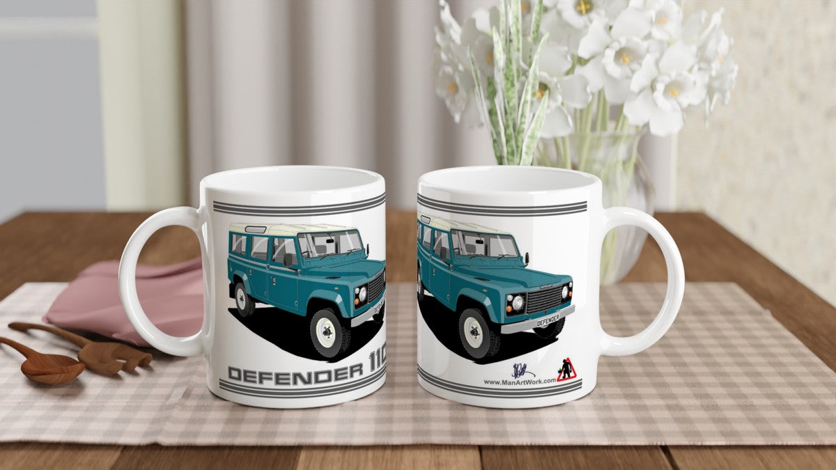 Land Rover Defender 110 12 seater in Blue Art Mug