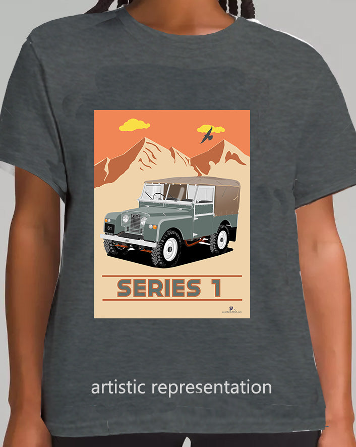 Land Rover Series 1 in Gray Green (Mountains) Art T Shirt