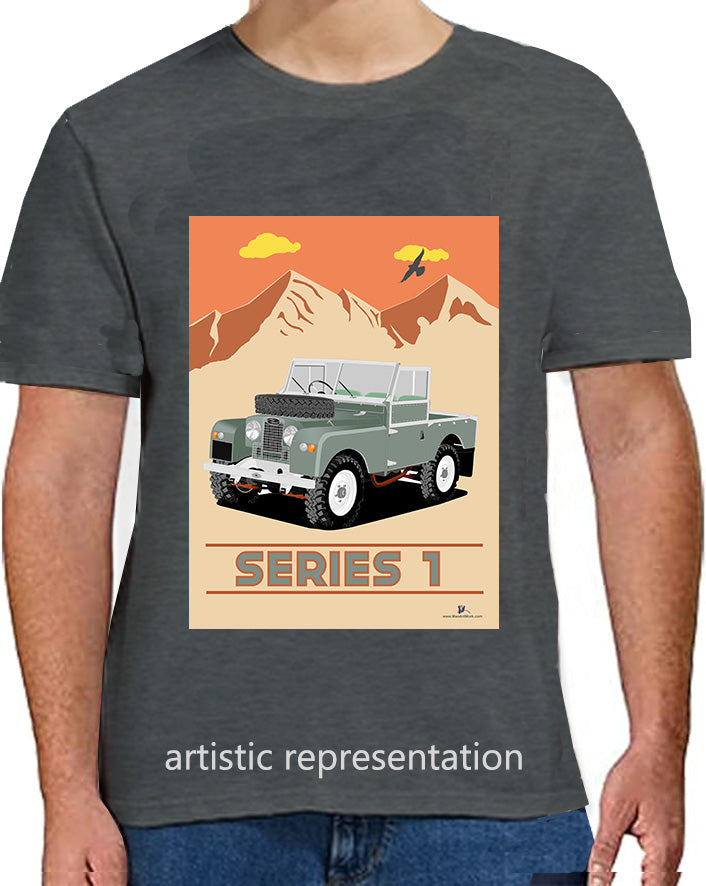 Land Rover Series 1 in Light Green (Mountains) Art T Shirt