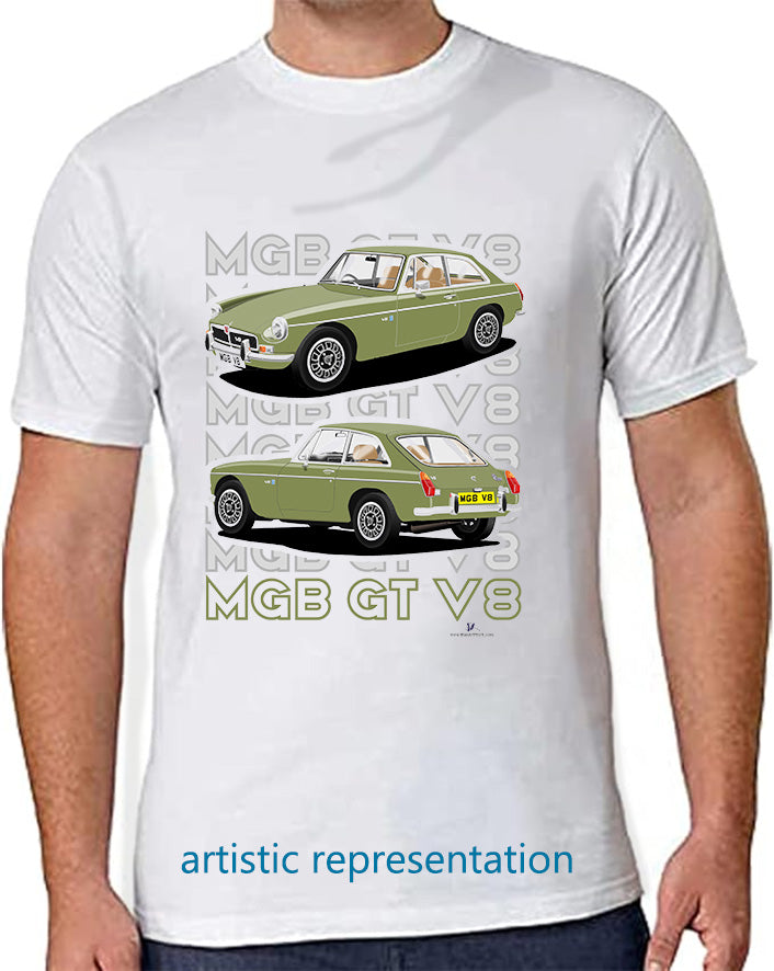 MG B GT V8 in Green T Shirt