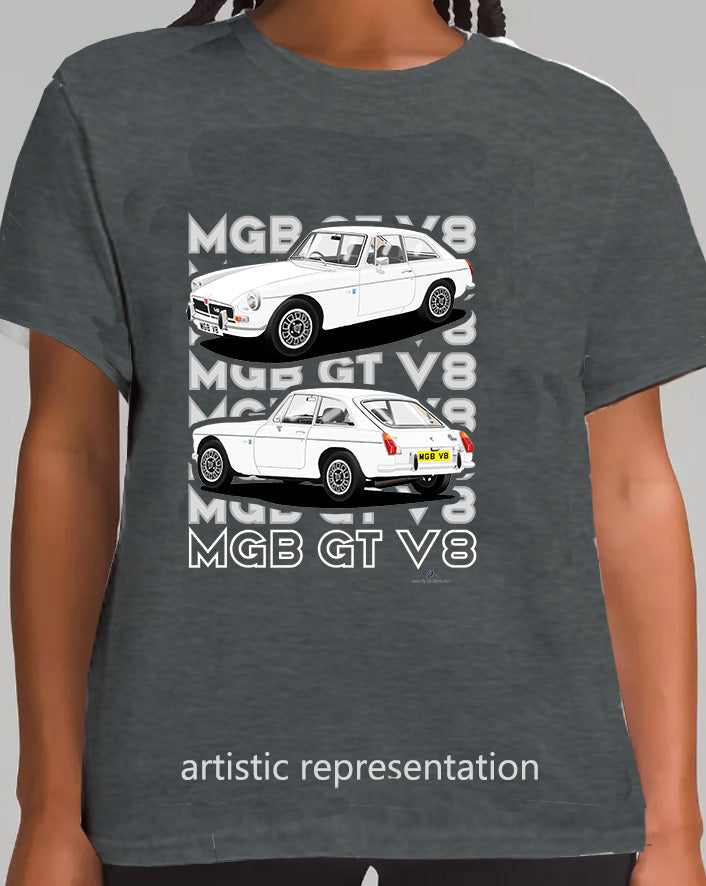 MG B GT V8 in White T Shirt