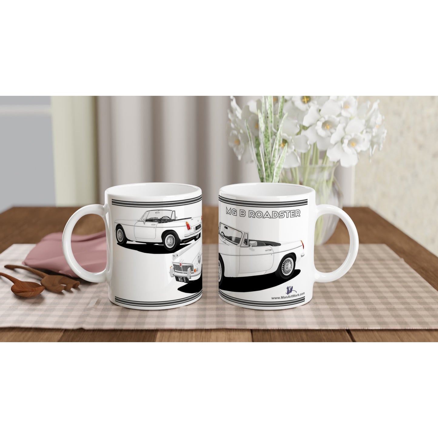 MG B Roadster Mk1 in White Art Mug