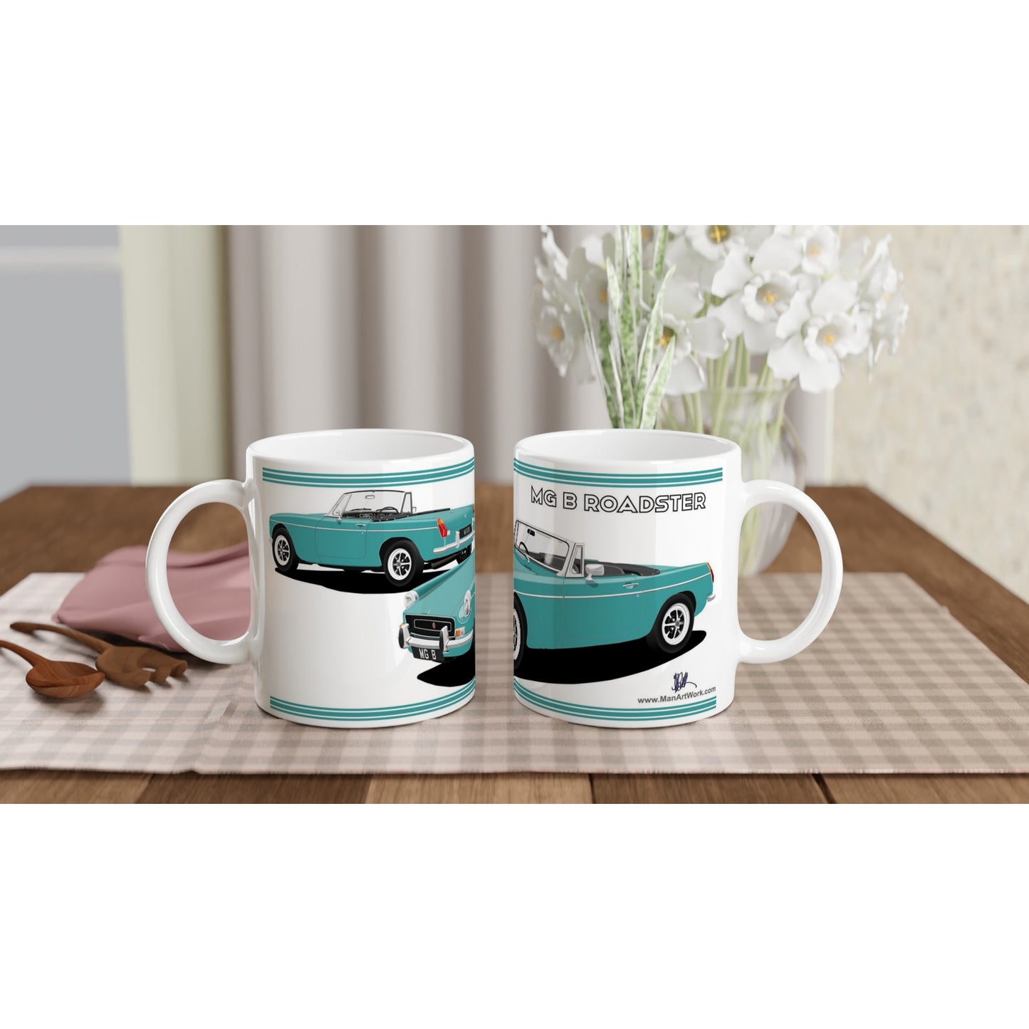 MG B Roadster Mk2 in Turquoise Art Mug 3