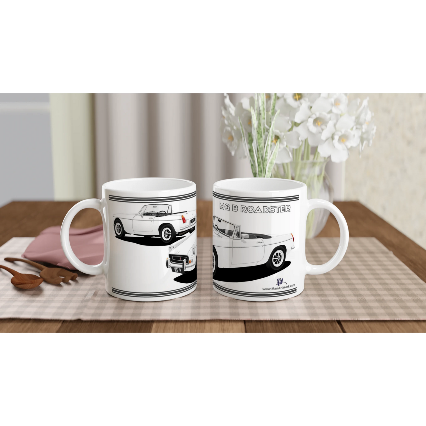 MG B Roadster Mk2 in White Art Mug